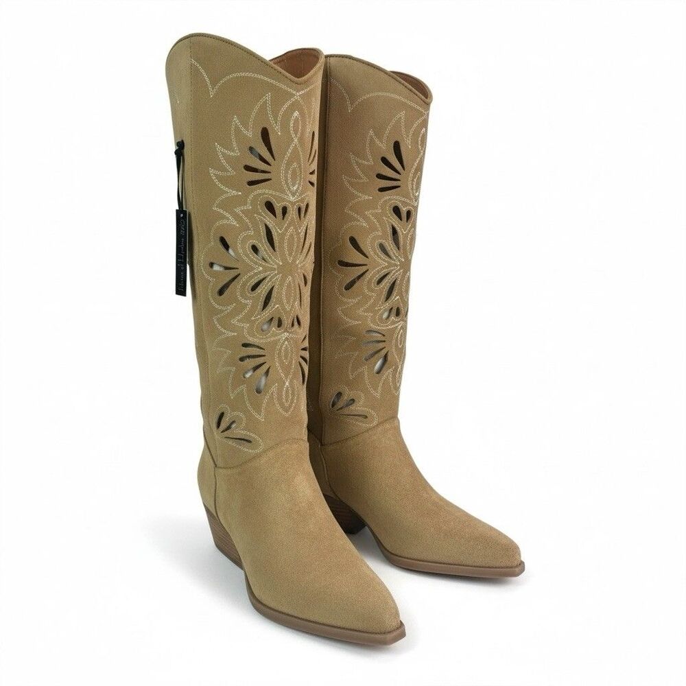 NWT House Of Harlow Vanessa Suede Leather Tall Boots 8 Tan Western Boho Cutout